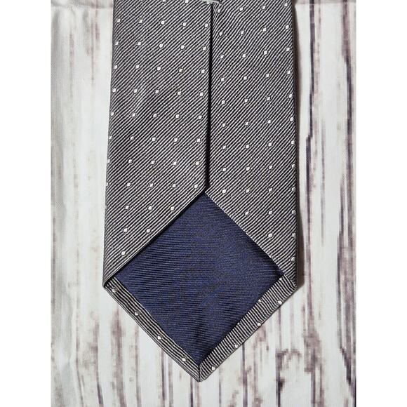 Polo Ralph Lauren 100% Silk Necktie Silver With White Polka Dots Made In Italy - Picture 7 of 8
